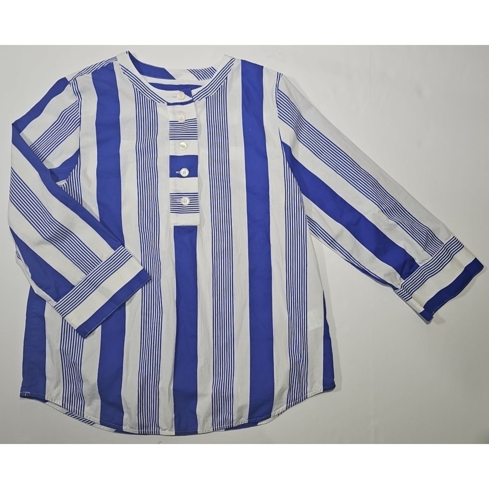 J.Crew Button-Front Cotton Poplin Tunic Popover Blouse Blue White Stripe XS